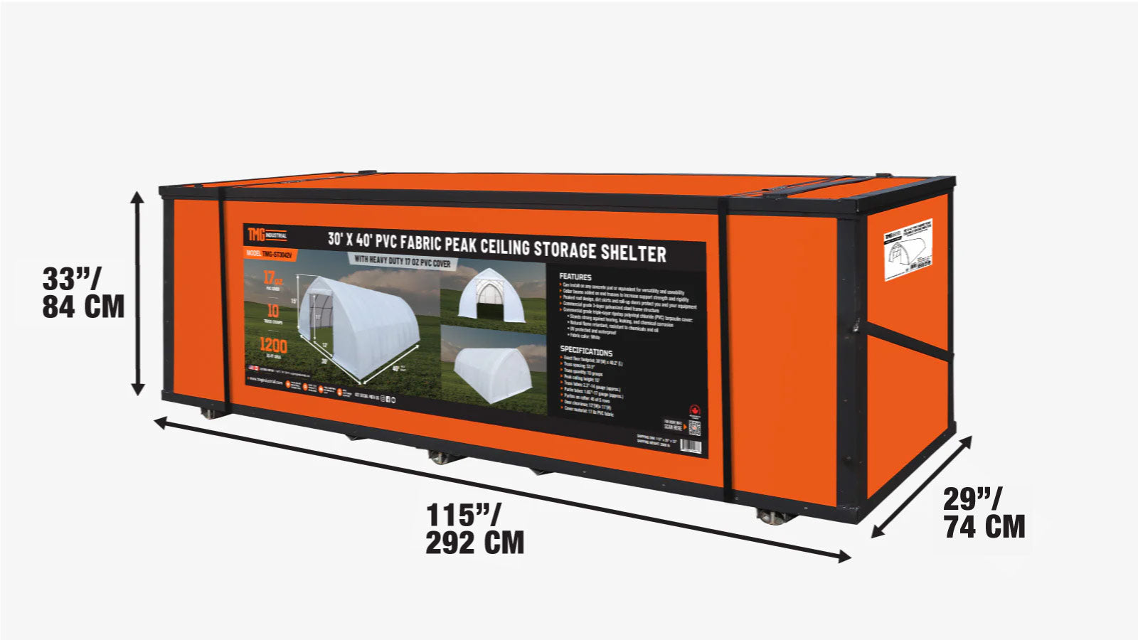 9x12 m Peak Ceiling Storage Shelter with Heavy-Duty PVC Cover, TMG-ST3040V-shipping-info-image