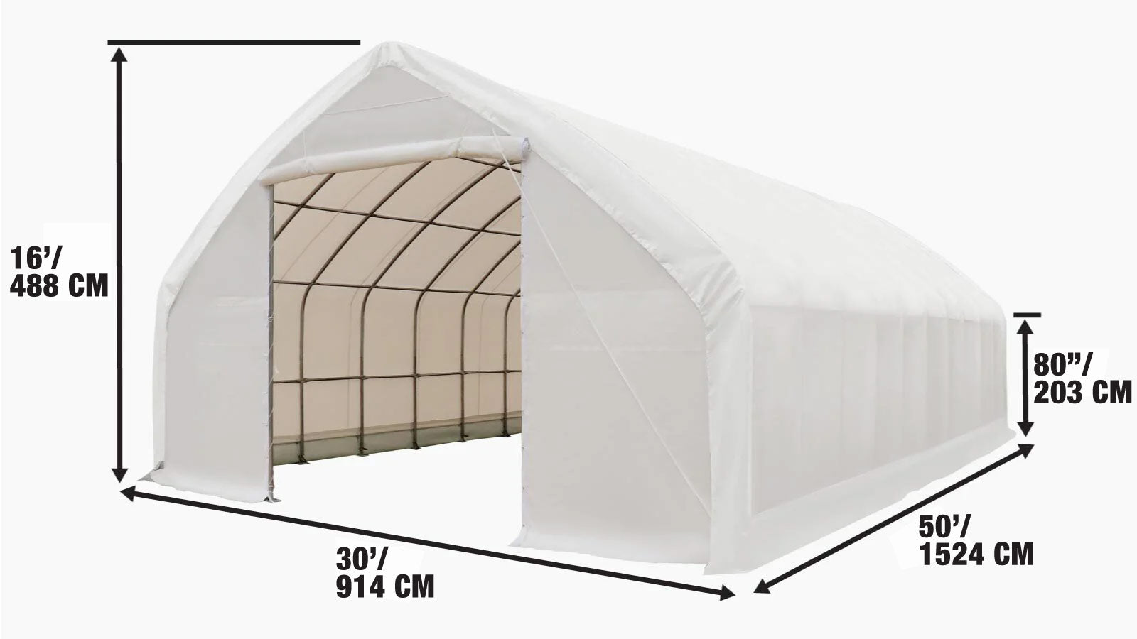 9x15m Straight Wall, Peak Ceiling Storage Shelter with PVC Cover, TMG-ST3050V-specifications-image