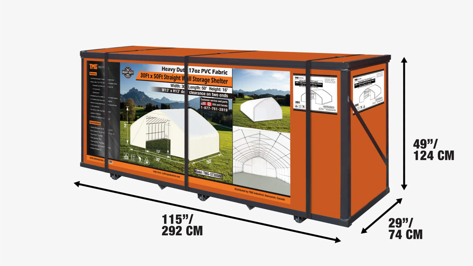 9x15m Straight Wall, Peak Ceiling Storage Shelter with PVC Cover, TMG-ST3050V-shipping-info-image