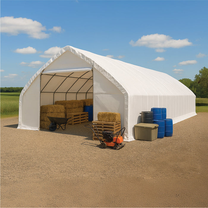 30' x 50' Straight Wall Peak Ceiling Storage Shelter with Heavy Duty 11 oz PE Cover & Drive Through Doors, TMG-ST3050E(Previously ST3050)