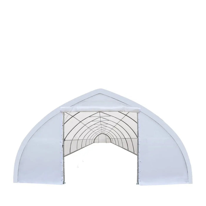 TMG Industrial 30' x 80' Peak Ceiling Storage Shelter with Heavy Duty 17 oz PVC Cover & Drive Through Doors, TMG-ST3080V