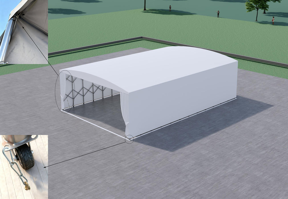 33' x 50' Retractable Mobile Shelter, 13' Clearance Height, 8" Lockable Wheels, 27 oz PVC Cover, TMG-ST3350M TMG Industrial CA