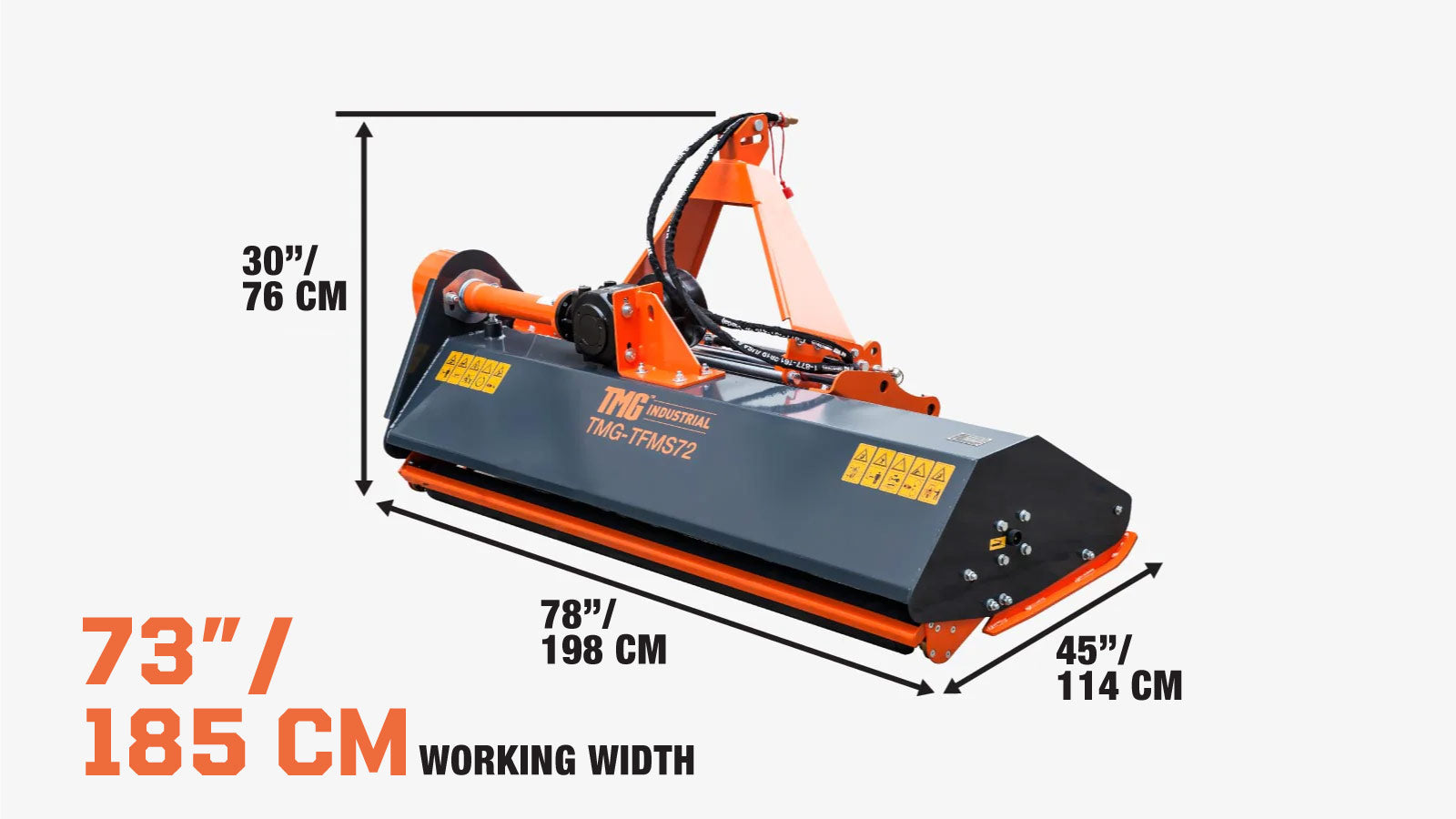 1850 mm (72″) Side Shift Offset Flail Mower, 3‑Point Hitch, 30 - 60 HP Tractors, PTO Drive Shaft, TMG‑TFMS72-specifications-image