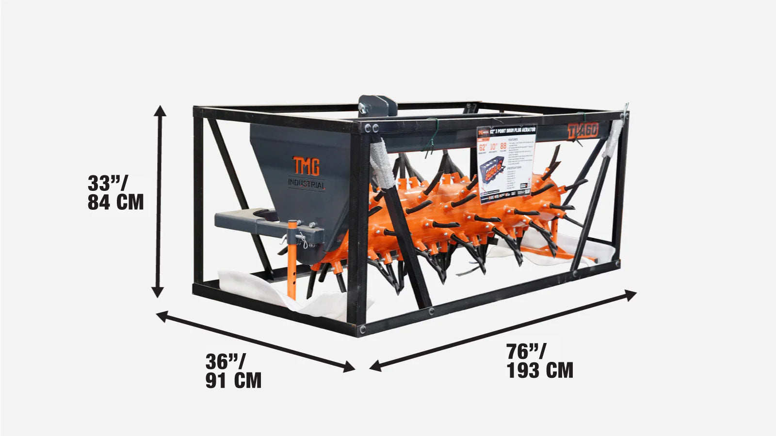 3-Point Hitch Drum Plug Aerator, 1575 mm (62″) Working Width, For Cat 1 & Cat 2 Tractors, TMG-TLA60-shipping-info-image