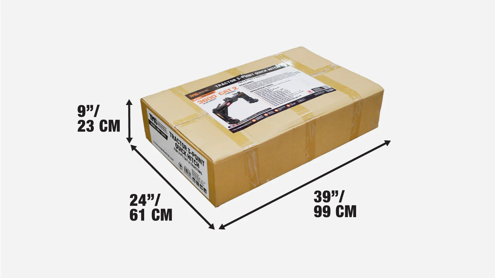 Szybkozłącze 3-punktowe do ciągnika, udźwig 3600 funtów, przyłącze kat. 2, ciągnik o mocy 90 KM, specyfikacje ASAE, TMG-TQH03-shipping-info-image