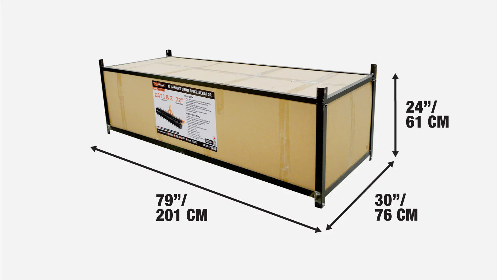 72-calowy aerator bębnowy z 3-punktowymi kolcami, przyłącze kat. 1 i 2, ciągnik o mocy 20–50 KM, TMG-TSA06-shipping-info-image