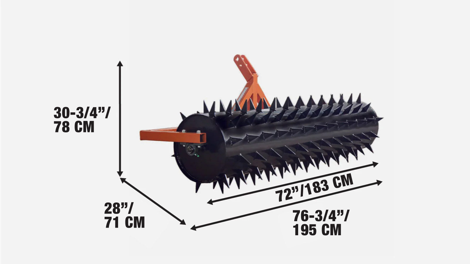 72-calowy aerator bębnowy z 3-punktowymi kolcami, przyłącze kat. 1 i 2, ciągnik o mocy 20–50 KM, TMG-TSA06-specifications-image