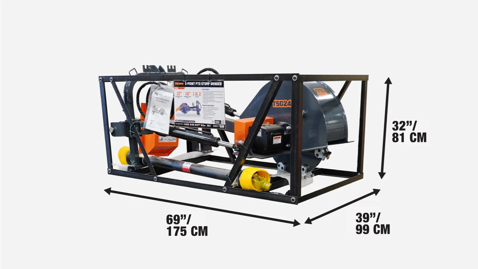 3‑Point PTO Stump Grinder, 20 - 60 HP Tractors, Category 1 and 2 Hitch, 40° Cutting Arc, TMG‑TSG24-shipping-info-image