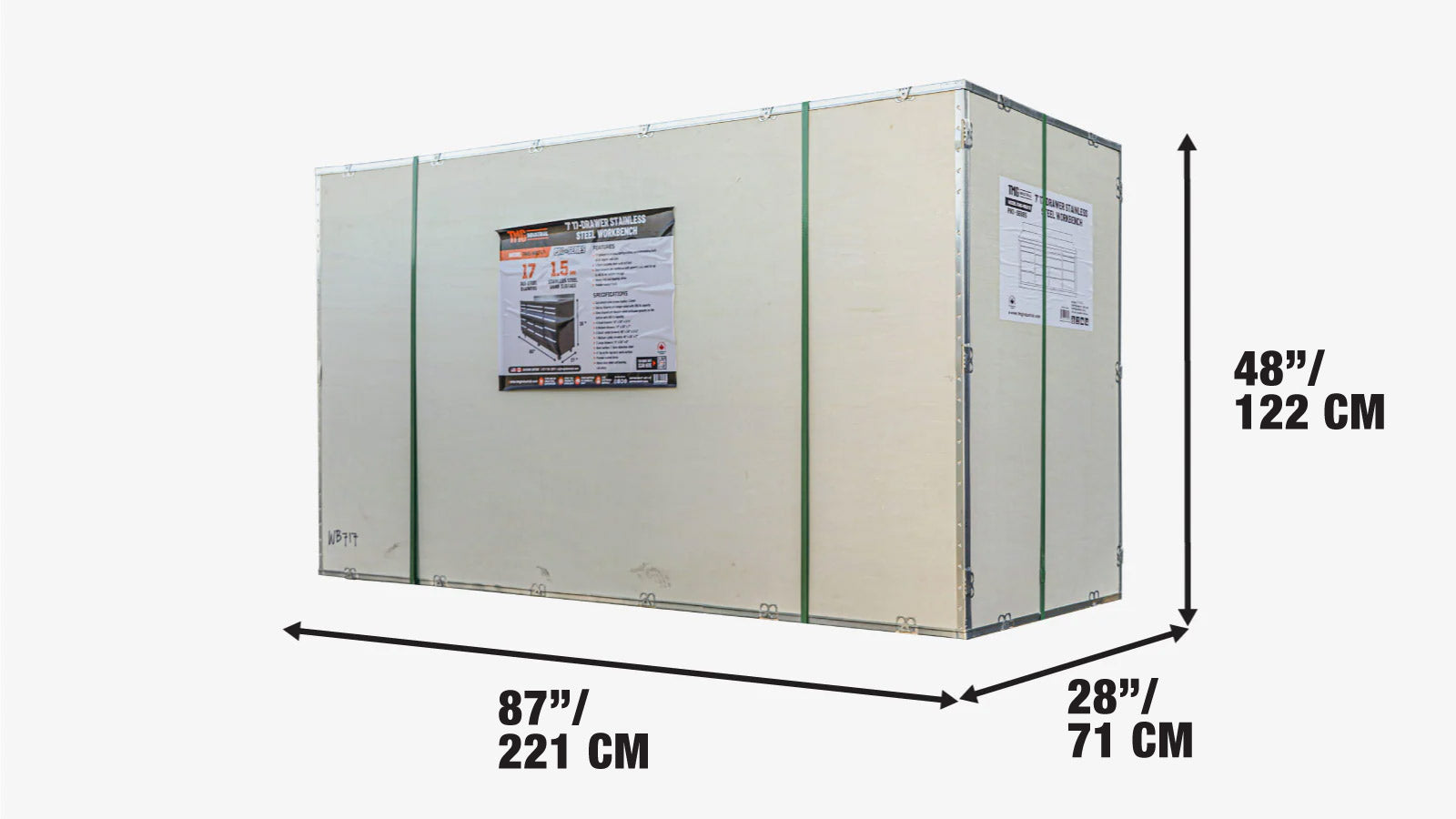 2.2m Workbench with Stainless Steel Benchtop and 17 Drawers, TMG-WB717-shipping-info-image