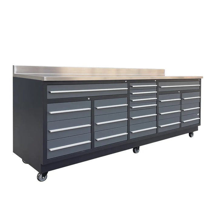 TMG Industrial Pro Series 9-FT 20 Drawer Stainless Steel Table Top Workbench, Double Slide Lockable Drawers, All-in-one Welded Frame, TMG-WB920(Previously TMG-WB20DS)