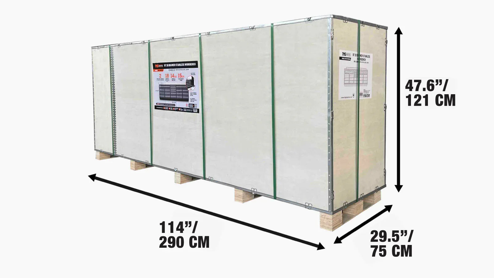 Stół roboczy ze stali nierdzewnej Pro Series 9-FT 20 szuflad, z podwójnymi wysuwanymi, zamykanymi szufladami, spawaną ramą typu „wszystko w jednym”, TMG-WB920 (wcześniej TMG-WB20DS)-shipping-info-image