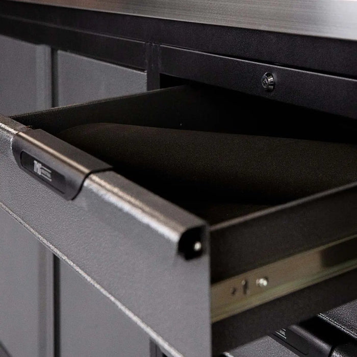 TMG Industrial 7’ Extreme Duty Steel Garage Workbench w/Pegboards, Adjustable Shelving, Power Outlets, USB Port, Magnetic Motion LED Lamps, TMG-WBC07-W