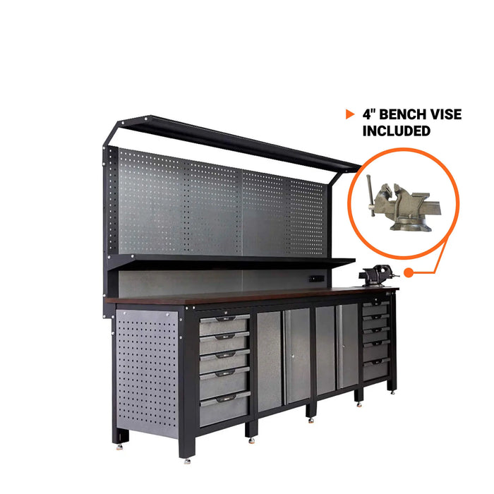 10' Commercial-Grade Workbench w/Pegboard, Solid Wood Top & Bench Vise, TMG-WBC10 TMG Industrial