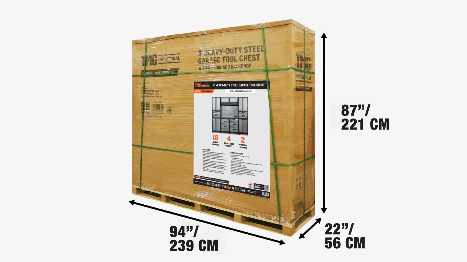 2.4m Steel Garage Cabinet with Workbench, Pegboard and LED Lighting, TMG-WBM08-shipping-info-image