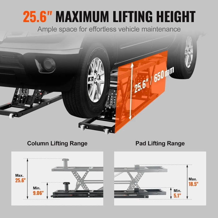 VEVOR Car Lift, 25.6" Max. Height, 5,000 LBS Capacity Portable Car Lift, with Extended-Length Plates, Heavy-duty Carbon Steel Truck Lift with 120V Power Unit, Auto Car Jack Lifts for Home Garage Shop, DOBA-ALT5000