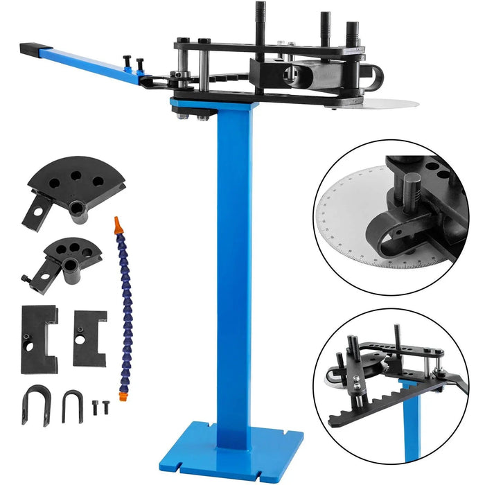 VEVOR Tube Bender Max Bending Degree 240°,Heavy Duty Metal Pipe and Tube Bender With 3 Dies, Tube Pedestal Bender 40 Up To 120 Degree, Metal Working Tools and Equipment Overall height 45", DOBA-TB120