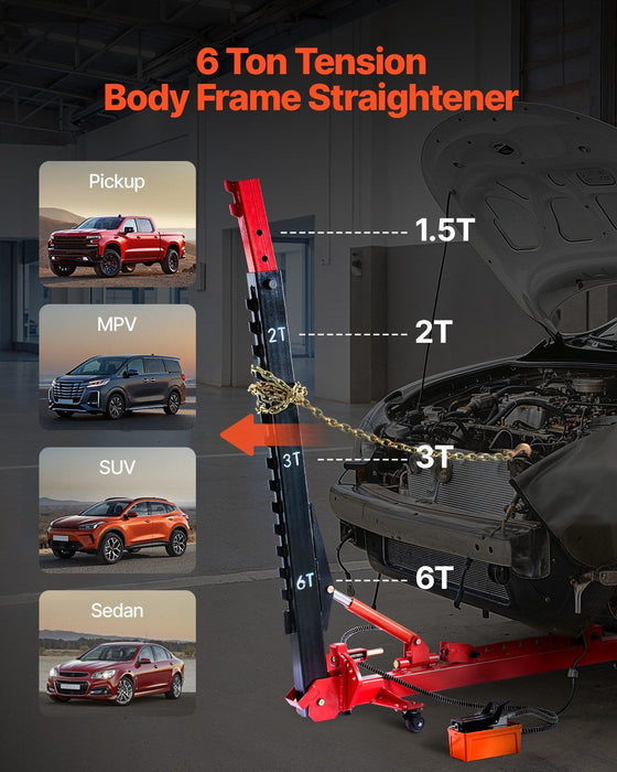 6T Auto Body Frame Puller Straightener, 3T Airbag Jack with 6000 PSI Hydraulic Foot Pump, Includes 16 Straightening Tools for Car/SUV/Pickup Repair, DOBA-FP6T