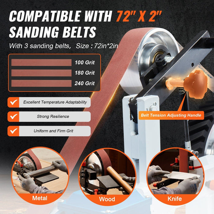 72" x 2" Belt Grinder Sander, 1500W (2HP) Variable Speed with VFD, Includes 3 Grinding Moulds & 3 Sanding Belts for Metalworking & Knife Making, DOBA-BG722
