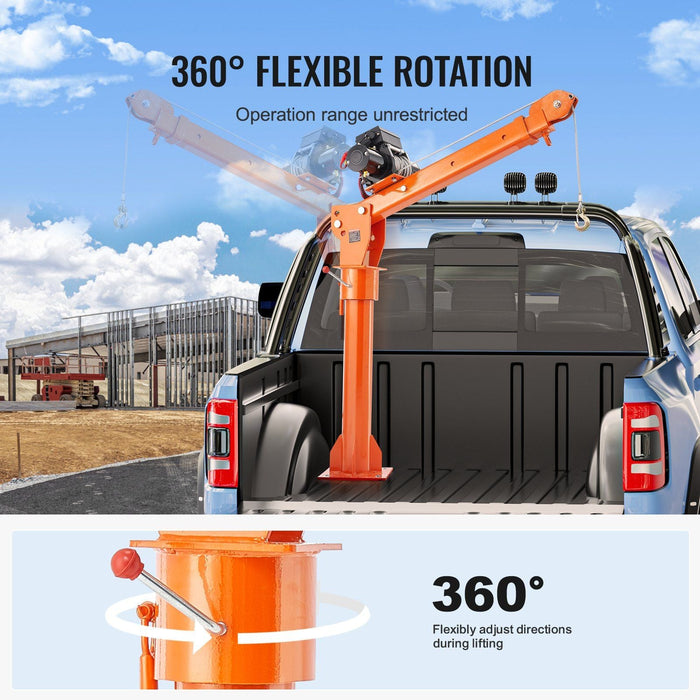 2200 lbs Electric Pickup Truck Crane, 360° Swivel Hoist Lift, Heavy-Duty Truck-Mounted Lifting Arm, DOBA-CH2200