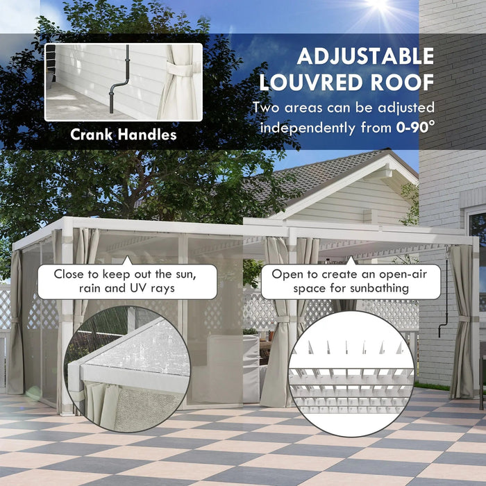 12' x 19' Aluminum Pergola, 2 Adjustable Louvred Roofs, Curtains & Nettings, UV-Fighting & Waterproof, DOBA-PC1219