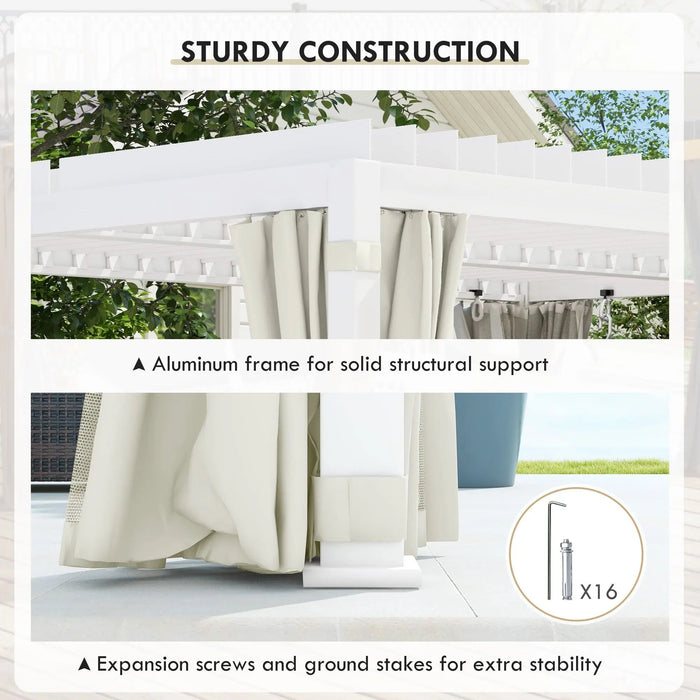 12' x 19' Aluminum Pergola, 2 Adjustable Louvred Roofs, Curtains & Nettings, UV-Fighting & Waterproof, DOBA-PC1219