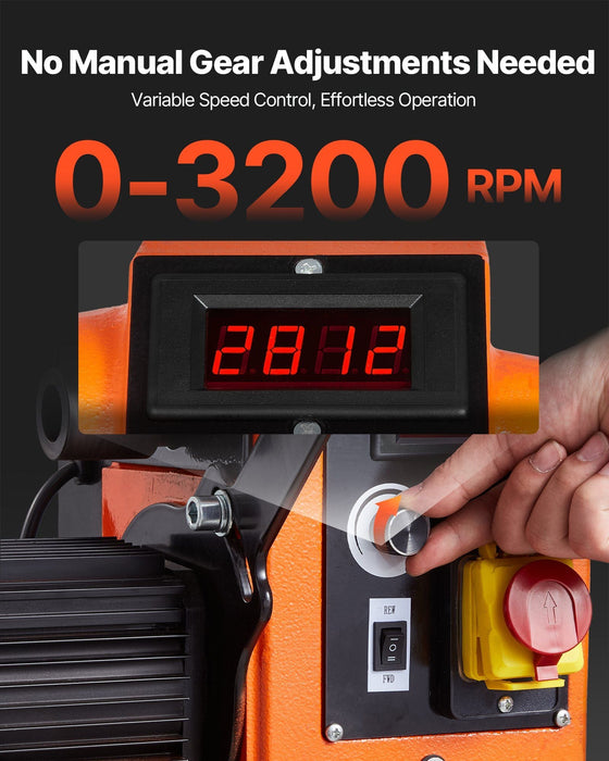 16" x 40" Woodworking Lathe, 1.5 HP Brushless Motor, 0–3200 RPM Variable Speed, Cast Iron Body with Tool Rest, DOBA-WL1640