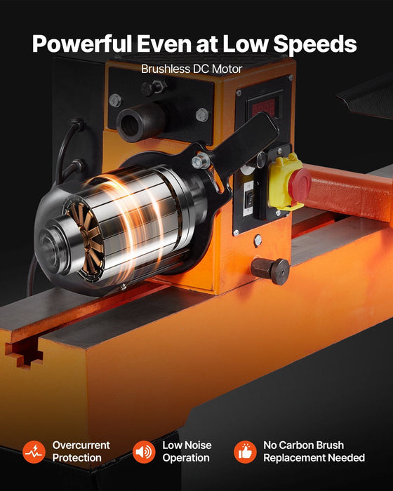 16" x 40" Woodworking Lathe, 1.5 HP Brushless Motor, 0–3200 RPM Variable Speed, Cast Iron Body with Tool Rest, DOBA-WL1640