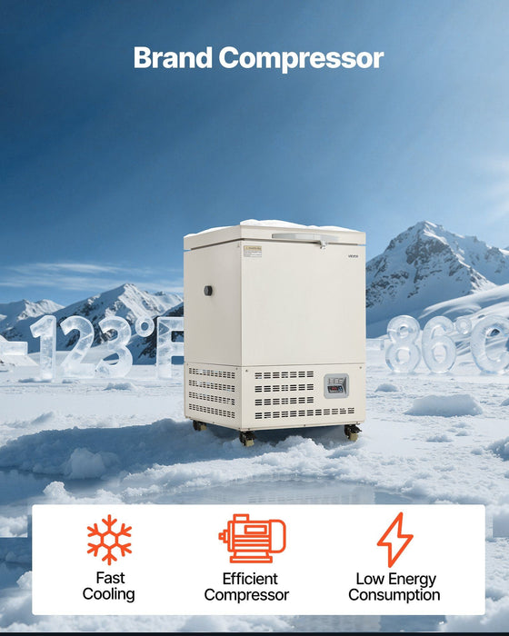 Zamrażarka o bardzo niskiej temperaturze 58 l, regulowany zakres od −40°F do −123°F, wkładka ze stali nierdzewnej 304, wyświetlacz cyfrowy z rolkami, DOBA-LF58