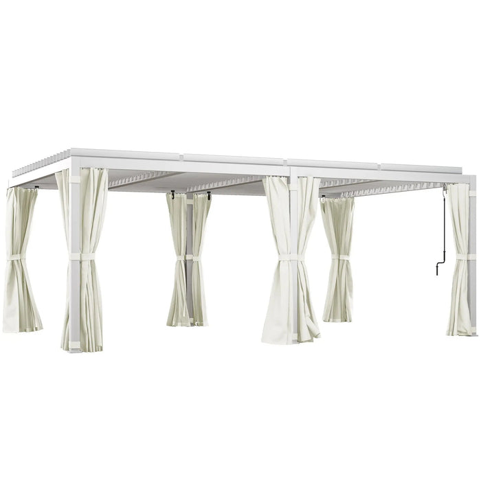 12' x 19' Aluminum Pergola, 2 Adjustable Louvred Roofs, Curtains & Nettings, UV-Fighting & Waterproof, DOBA-PC1219