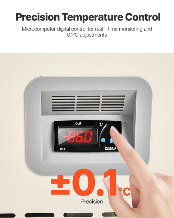 Zamrażarka o bardzo niskiej temperaturze 58 l, regulowany zakres od −40°F do −123°F, wkładka ze stali nierdzewnej 304, wyświetlacz cyfrowy z rolkami, DOBA-LF58