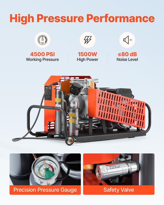 4500 PSI (30 MPa) PCP Air Compressor, 60 L/min Four-Cylinder, Auto Stop with Fan Cooling System, for Scuba Tanks & Paintball, DOBA-PCP4500