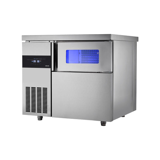 220 lbs/24H Commercial Ice Maker, Stainless Steel with Worktop, 66 lbs Storage & 108 Cubes per Cycle, Self-Cleaning Freestanding Design, DOBA-IM220