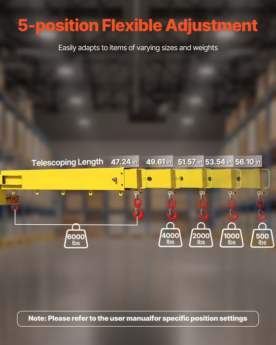 6000 lbs Adjustable Forklift Jib Boom Crane, Mobile Forklift Crane with 2 Hooks, Heavy-Duty Lifting Attachment, DOBA-FJ6000