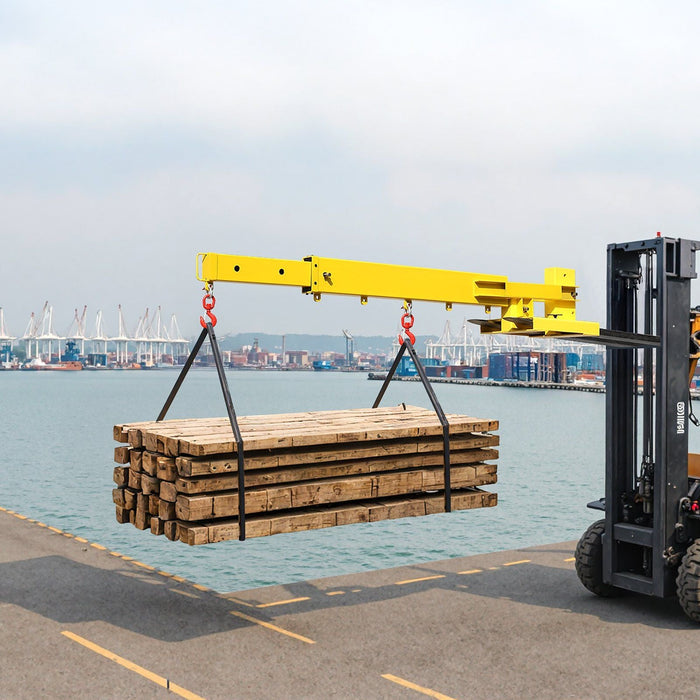 6000 lbs Adjustable Forklift Jib Boom Crane, Mobile Forklift Crane with 2 Hooks, Heavy-Duty Lifting Attachment, DOBA-FJ6000