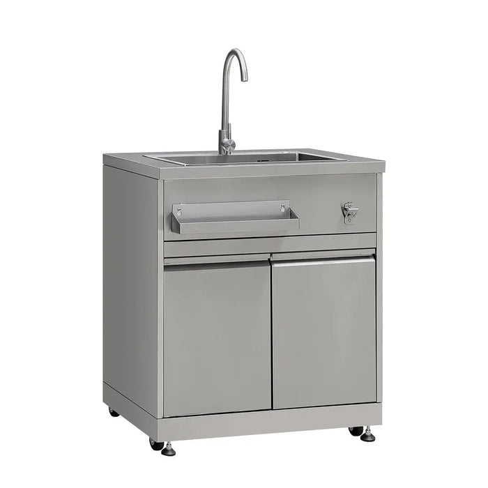 TMG Living Kitchen Pro Series 7-Piece Stainless Steel Modular Outdoor Kitchen Suite Set, 35” Refrigerator Cabinet, 32” BBQ, 4-Burner Gas Grill, Sink, Side Burner, Corner Cabinet, Pizza Oven, TMG-LKS12